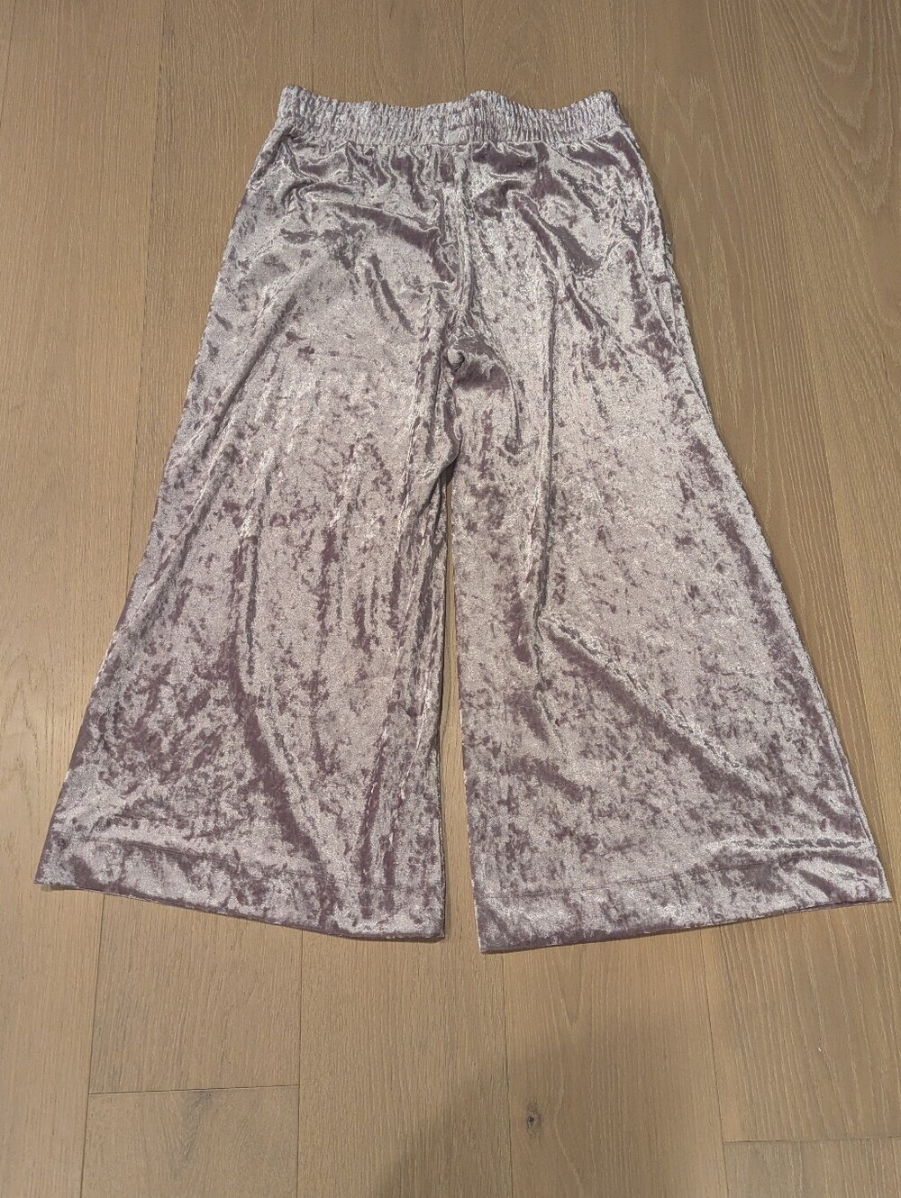 Wide Leg Crushed Velvet Pants - Light Mauve